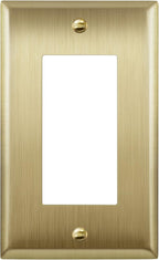 ENERLITES Decorator Switch or Outlet Metal Wall Plate, Stainless Steel Outlet Cover, Corrosion Resistant, Size 1-Gang 4.50" x 2.76", Stainless Steel 201, 7731-BB, Brushed Brass, Gold