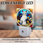 PODMemory Cat Stained Glass Night Lights Plug into Wall for Room, Cat Night Light LED for Bedroom