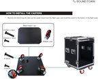 Sound Town Heavy-Duty 1/2" (12mm) Plywood 14U PA DJ Rack/Road ATA Case with 11U Slant Mixer Top, 20’’ Rackable Depth, DJ Work Table and Casters, 14 Space Size, Pro Tour Grade (STMR-14UWT)