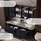 Bathroom Vanity with Double Sinks - LED Smart Defogging Mirror & Equipped with Tissue Hole | Modern Double Sink Bathroom Cabinet, 2 Drawers & Wavy Panel, Dark Blue (Mirror, 76IN)
