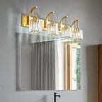 FDPBY 4-Light Crystal Vanity Light, Modern Gold Bathroom Wall Sconce with K9 Crystal Shades, 32.67" Long Over Mirror Lighting for Vanity, Makeup, Hallway, Elegant & Easy Install