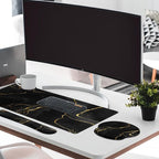 Britimes Black Gold Marble Keyboard Mouse Pad Set 4in1 Large Mousepad+Keyboard Wrist Rest+Mouse Wrist Rest+Coaster Ergonomic Design for Home Office Computer 35.4x15.7 inches