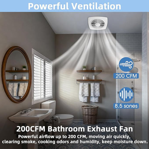 8 Inch Bathroom Exhaust Fan Ceiling Mount 200 CFM 8.5 Sones Kitchen Exhausts Fans,505 Exhaust Fan for Broan-NuTone,Vertical Discharge Ceiling Ventilation Fan for Bathroom Kitchen Laundry Room Garage