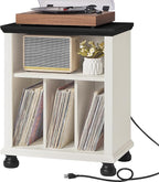 Joaxswe Record Player Stand with Charging Station Up to 200 Albums, 24" Wide Mid-Century Record Player Table with Vinyl Record Storage,Large Wood Turntable Stand Dispaly Cabinet for Living Room,White