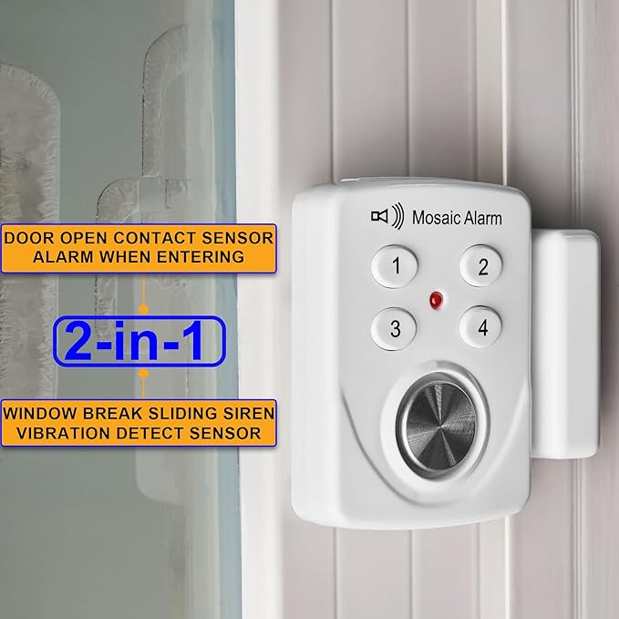 3 Pack Door Alarms with Delay When Left Open 130db Window Break Sliding Siren Vibration Detect Sensor for Home, Apartment Security. Keypad Intruder Burglar Entry Alert. Pool Alarm for Kids Safety