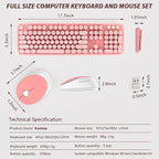 Kootop Wireless Keyboard, Cute Colorful 104 Keys Typewriter Retro Round Keycaps Keyboard for PC Laptop,Desktop,Windows, Home and Office Keyboards (Pink)
