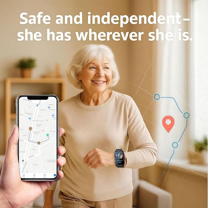 Elderly Fall Watch, Smart Watch for Men Women Wtih Sos Call and Health Monitoring, Ip67 Waterproof, Emergency Call Bracelet, for Seniors & Adults, Christmas and Birthday Gifts, 4G Safety(Black)