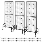VEVOR 3 Packs Grid Wall Panels, 1.9 x 5.4 ft Wire Grid Panels Display Rack, Movable Art Display Shelf with Wheels and 30 Hooks, Black Carbon Steel Gridwall for Craft Show, Decor, Storage, Notice Board