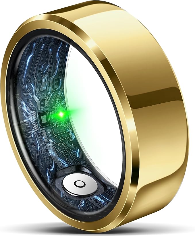Smart Ring for Women Men, Fashion Minimalist Fitness Ring & Sleep Tracker Ring with Heart Rate, SPO₂,Blood Pressure,5ATM Waterproof Health Ring, No Subscription,Womens Gifts for Men(Gold,Size 9)