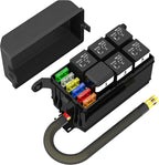 Fuse Box 12V Relay Box 6 Way Automotive Waterproof Relay Fuse Box Pre-Wired Relay Panel with 6 Relays and 6 ATC/ATO Blade Fuses for Car Truck Jeep Boat