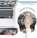 Keyboard Wrist Rest + Mouse Pad Wrist Support Set with Coasters, Chaos Coordinator Quotes Colored Floral Wreath Print Wrist Mouse Pad with Non-Slip PU Base for Home Office Working Studying