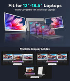15.6" Laptop Screen Extender, Left Screen 360° Flip Triple Screen Monitor Extender, FHD 1080P IPS Portable Travel Monitor Display, fit for 12–18.5" Laptops, Compatible with Windows and MacBook-S10
