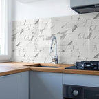 Art3d 102-Piece Faux Stone Peel and Stick Backsplash Tile, Waterproof Thick PVC Stick On Subway Wall Tile for Kitchen Bathroom Laundry Room Fireplace - 3" x 6" Gray Marble