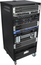Rockville RR20U 20U Live Sound/Recording Studio Rack Case with Wheels, Reversible Rack Rails, Front & Rear Mounting, Cable Management Ports, 440lb Capacity