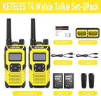 KETELESE T4 FRS Walkie Talkies Earpiece with Mic, IP67 Waterproof Two Way Radio, Walkie Talkie Long Range, 22 Channel, NOAA Weather Alert, PTT, VOX, USB C, Charge Base