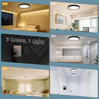 TOPELER Black LED Flush Mount Ceiling Light, 9inch 24W 2000Lm Dimmable Overhead Lighting Fixture, 5CCT Selectable Round Flat Panel Light for Laundry, Stairwell, Basement, Bathroom