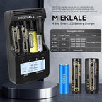 18650 Battery Charger, MIEKLALE 4 Bay Battery Charger with LCD Display Fast Charge for Rechargeable Batteries Li-ion 26650 18650 16340 10440 14500 20700,NI-MH NI-Cd AA AAA