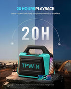 TPWIN Powerful 80W Outdoor Bluetooth Speaker: IPX6 Waterproof, Rugged, 20H Playtime, Deep Bass, Lightshow, TWS, BT 5.3 Wireless, Portable for Travel Hiking Camping Beach Pool - Teal