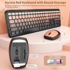 HotFox Wireless Keyboard and Mouse Combo, Full-Size Retro Typewriter Keyboard with Round Keycaps, Ergonomic Design for Windows PC, Home and Office Use -Red