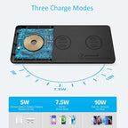 Wireless Charging Pad, ZealSound Ultra-Slim Triple Charger Station for Multiple 3 Devices & New Airpods Ultra Slim PU Leather Wireless Charging Mat W/AC Adapter for Smartphone Phone (Black)