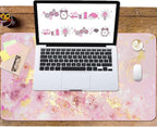 Extended Gaming Mouse Pad(35.4x15.7 in), Large Desk Pad Laptop Computer Keyboard Mat Waterproof Desk Decor Writing Pad for Work, Game, Office, Home - Pink Gold Marble