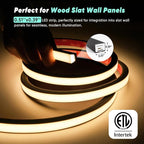 GZBtech Flexible LED Recessed Strip Light for Wood Slat Wall Panels 16.4FT, 3000K Warm White Cuttable Neon Rope Lighting with Remote Control, Dimmable IP67 Waterproof Black Strip Lights, ETL Listed