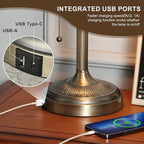 Newrays Green Glass Bankers Desk Lamp with Pull Chain Switch Plug in Fixture,USB Fast Charging Port