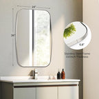 Brushed Nickel Bathroom Mirror, 24"×36" Oval Vanity Mirror with Stainless Steel Metal Frame, Silver Oblong Wall Mount Mirror for Bedroom, Living Room
