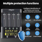 18650 Battery Charger, MIEKLALE 4-Bay 3A Fast Rechargeable Battery Charger with Smart LCD Display,Discharge & Testing Functions for Rechargeable Batteries Li-ion 16340 18650 26650 10440 14500