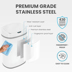 iTouchless 13 Gallon Oval Sensor Trash Can with Odor Filter, Automatic Motion Sensor Kitchen Bin, Soft-Close White Steel, Slim Curved Design for Nursery, Bathroom & Clinic