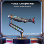 NB Designer Gaming Monitor Arm for 32 to 60 Inches Screen, Load up to 20 kg, VESA 75/100, RGB-Light, Heavy Duty, Multi Angle Adjustable, Premium Aluminum, Long Arm Extension Grey Black