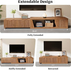 Epecoya Extendable TV Stand with Storage Cabinet Wooden, Mid Century Modern TV Stand with Adjustable Shelf and Drawers, Extra Long TV Stands for Living Room Fluted, Warm Brown Oak (64.57" W-98.43" W)