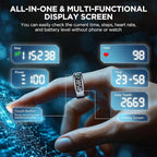Smart Ring Health Tracker with Display Screen, Sleep Tracker with Heart Rate, Fitness Ring Step Tracker for Activity Monitoring/Steps/Calories,Wireless Charging, for iOS Android (Silver,9#)