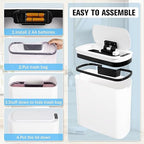 Cesun Motion Sensor Trash Can, 5 Gallon Automatic Bathroom Garbage Can with Lid, Touchless Smart Plastic Slim Wastebasket for Bathroom, Office, rv, Bedroom, Living Room, White