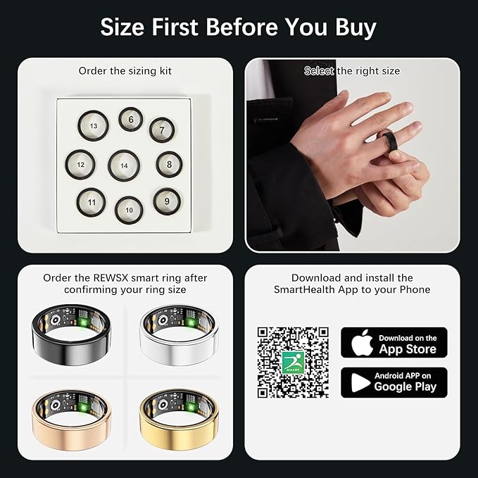 Smart Health Ring for Women Men, Fitness Tracker Ring with Heart Rate, Blood Oxygen, Sleep Tracker, Step Tracker, No Subscription Fee, IP68 Waterproof Smart Ring for iphone & Android (Rose Gold, 13#)