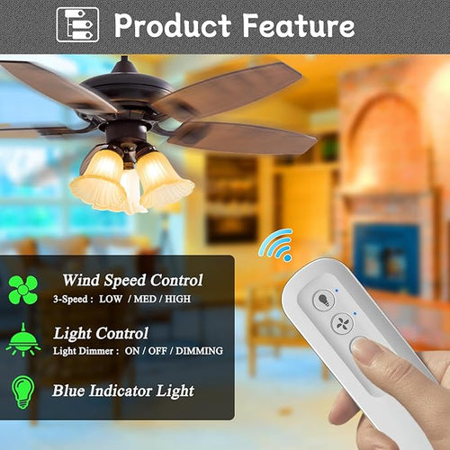 99813 Ceiling Fan Remote Control for Hunter Fan Remote Replacement 3-Speed and Light Dimmer with Wall Bracket,Replace Hunter 99770 99392 99118 99123 99188