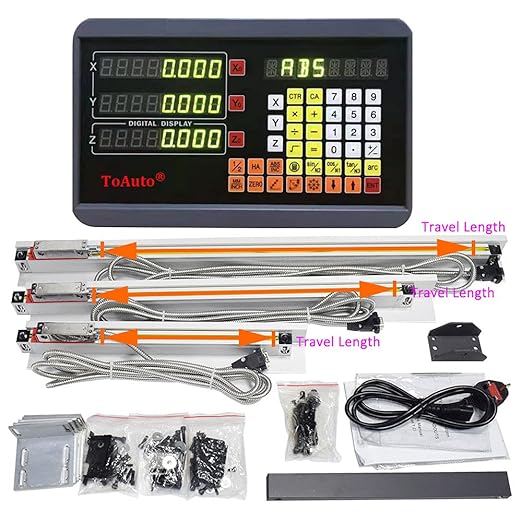 FASTTOBUY 3 Axis Digital Readout DRO for Drill EDM Milling Grinding Lathe Machine with 5um Precision Linear Glass Scale 300mm 600mm 350mm（12" 24" 14"）