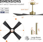 WINGBO 64" Wet Rated Outdoor Ceiling Fan with Lights, 4 ABS Plastic Blades, Reversible DC Motor, 6-Speed Remote Control, 3 CCT, Waterproof Ceiling Fan for Patio Porch Gazebo Garage, Brass and Black