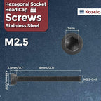 Kozelo 50pcs Socket Head Cap Screws - [M2.5-0.45 x 18mm] 304 Stainless Steel Allen Socket Drive for Electrical Motor 3D Printing Fan Engine Replacement Use, Black