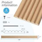 Art3d Fluted Wood Panel for Wall and Ceiling, Beaded Accent Molding for Home Decoration, Pack of 4pcs + 1pc End-Trim, Size 108 x 5.7in.- Beaded Oak