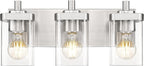 METWET Bathroom Light Fixtures, 3-Light Vanity Light with Square Clear Glass Shade, Brushed Nickel Modern Wall Sconces, Vanity Lighting Fixtures Over Mirror, VL194-BN-3
