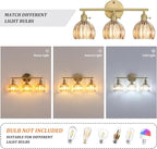 Shenmoyl Bathroom Light Fixtures, 3-Light Brass Vanity Wall Light Over Mirror with Amber Tulip Glass Shade for Bedroom Living Room (Bulb Not Included)