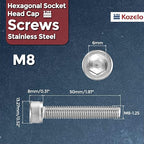 Kozelo 12pcs Socket Head Cap Screws - [M8-1.25 x 50mm] 304 Stainless Steel Allen Socket Drive for Electrical Motor 3D Printing Fan Engine Replacement Use, Silver