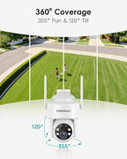 ZUMIMALL 2K Solar Security Cameras Wireless Outdoor | 360° PTZ View Control via App | 2.4G WiFi, Color Night Vision, 2-Way Talk, PIR Motion Detection, Free Rolling 7-Day Cloud Storage, No Monthly Fee