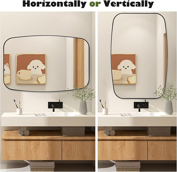 Black Oval Mirror, 30"×48" Bathroom Mirror for Wall Vanity with Stainless Steel Metal 0.8" Thin Frame, Oblong Bathrrom Mirror Modern Anti Rust