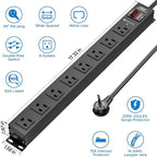 CRST 8 Outlet Metal Heavy Duty Power Strip, 2100J Surge Protector, 6FT Cord Mountable Wide Spaced Industrial Power Strip,15A/1875W
