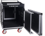 Sound Town Enhanced 1/2" (12mm) Plywood 12U PA DJ Rack/Road Case with 11U Slant Mixer Top, 20’’ Rackable Depth, DJ Work Table and Casters, 12-Space ATA Case, Pro Tour Grade (STMR-S12UWT)