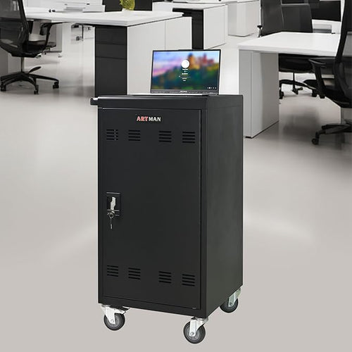 45-Bay Mobile Charging Cart with Keyed Lock, Steel Laptop & Tablet Charging Cabinet with Cable Management, Rolling Power Station for Classroom, Office, School, Library