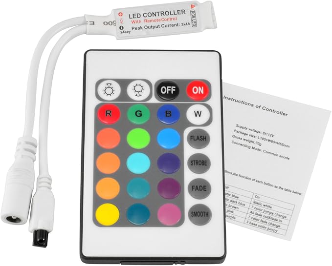 ABI Inline IR Controller with 24 Key Remote for 12V RGB LED Strip Light (5-Pack)