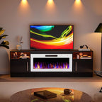 VITESSE TV Stand Fireplace with 36" inch Electric Fireplace Up to 80" TVs, LED Light Entertainment Center, 70" Modern Wood High Gloss with Highlight Storage Cabinet for Living Room (Black)